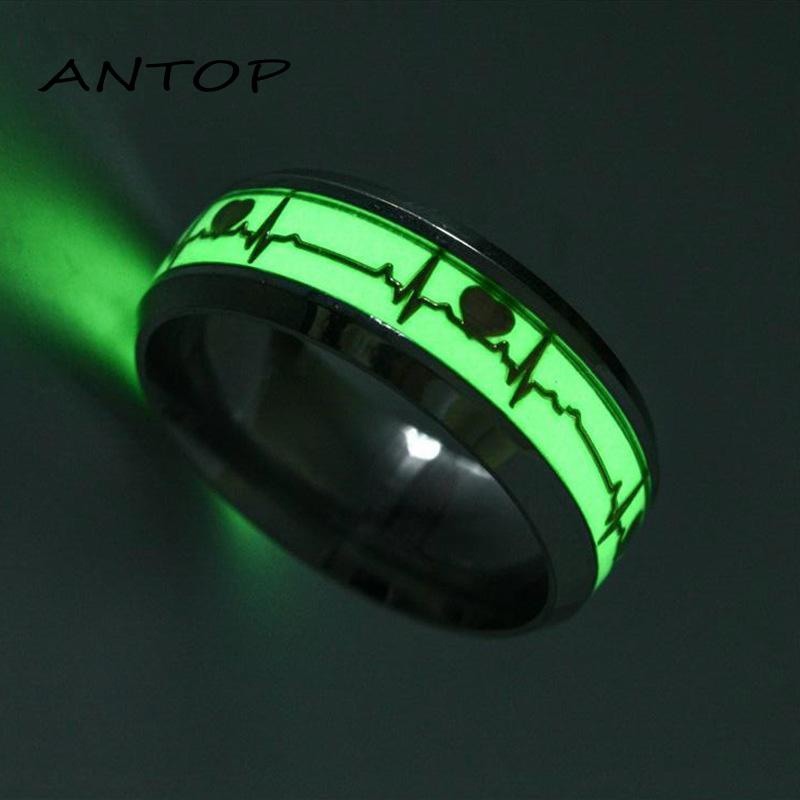 Cincin Motif Detak Jantung Luminous Fluorescent Untuk Pasangan