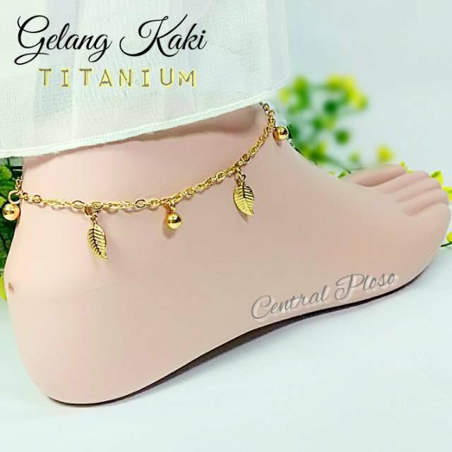 Gelang Kaki Titanium Motif Daun LF01 ANTI Hitam Awet Selamanya Tidak Berkarat