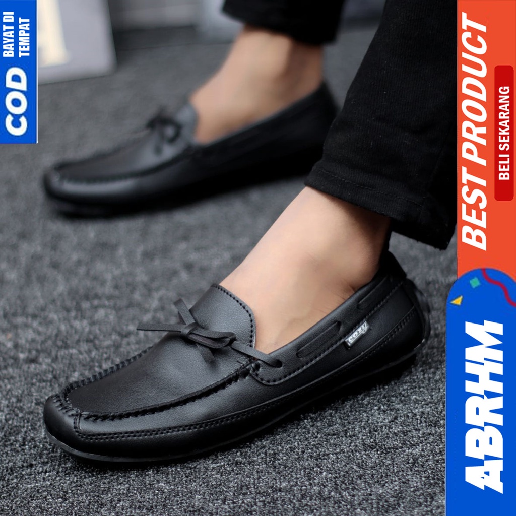 Sepatu Formal Pantofel Kerja Kantor Hitam Pria Original Abrhm Houston