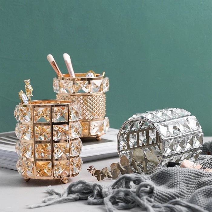 Triple W Crystal Gold Brush Holder Tempat Kuas Makeup Organizer