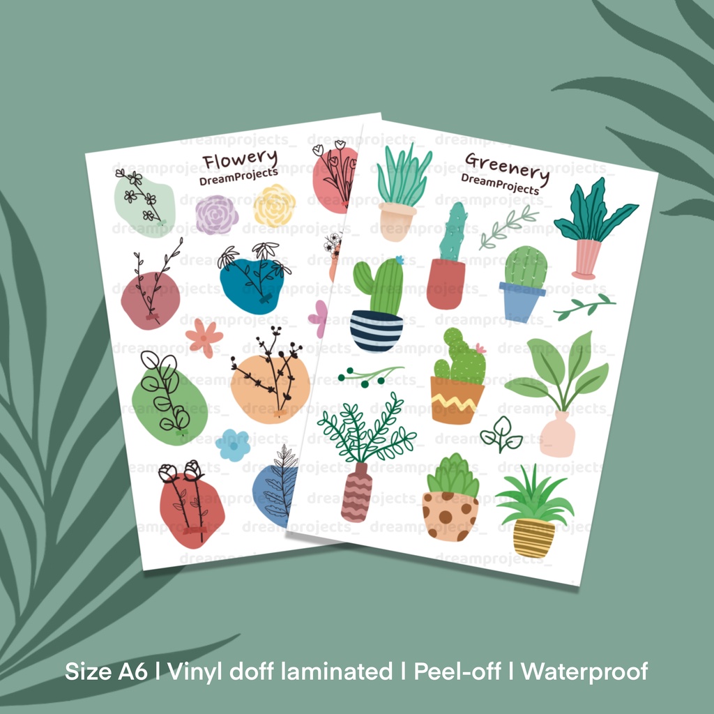 

DREAMPROJECTS Flowery Greenery Sticker Sheet / Stiker Kiss Cut