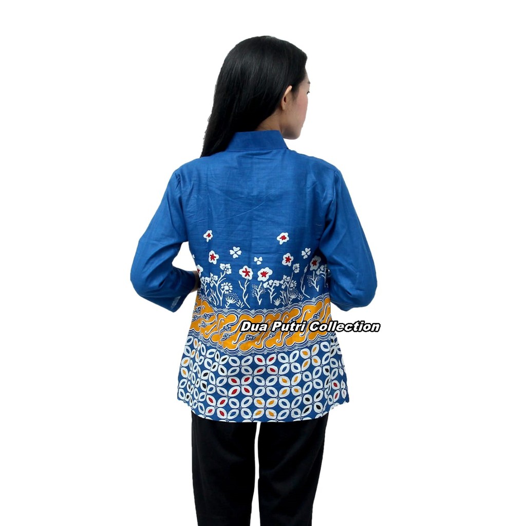 Batik Wanita Atasan Blouse Lengan Panjang Kancing Depan merah-kuning-biru-hitam