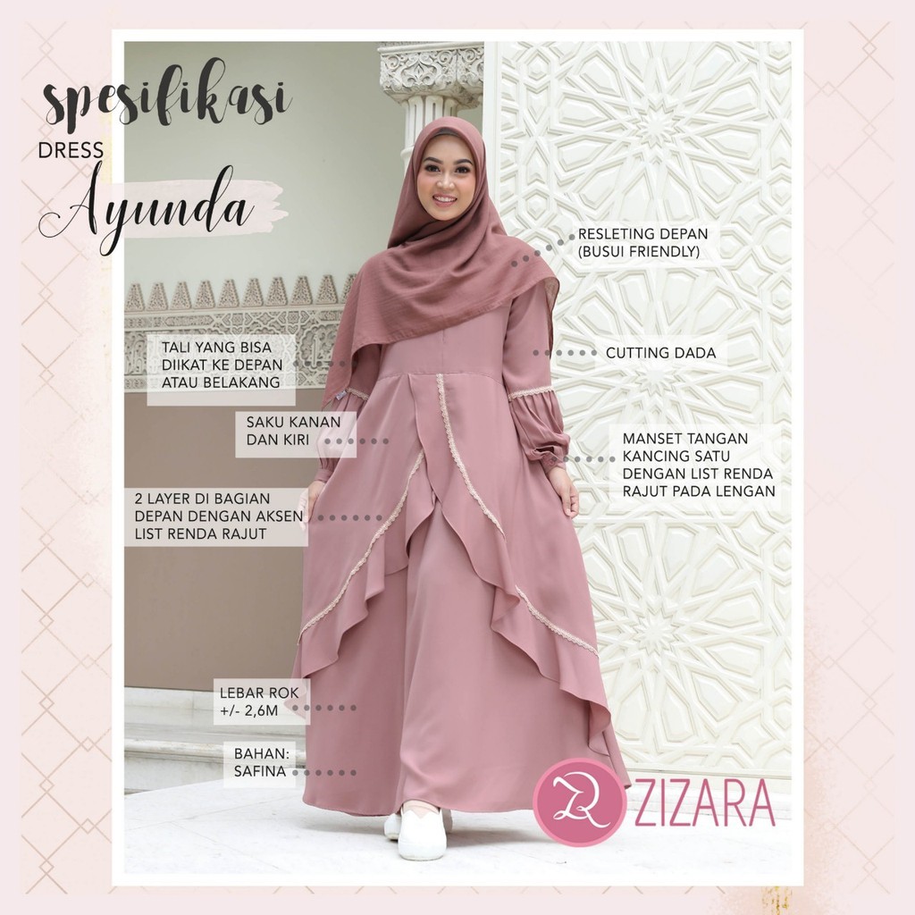 AYUNDA Dress ZIZARA Gamis Hari Raya Formal Pesta Simple Aksen Renda Cantik