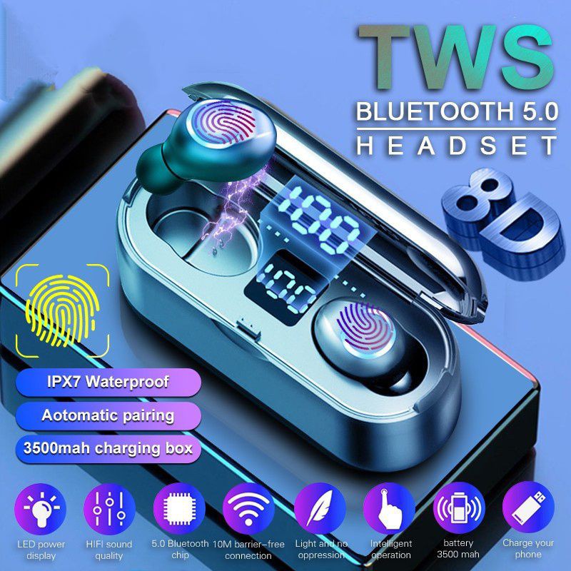 F9 TWS Nirkabel Earphone Bluetooth Tws 5.0 V Tahan Air F9 HD Stereo