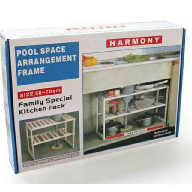 Rak Panci Piring Rak portable serbaguna 2 susun plastik+Stainless Steel Rak Kolong Wastafel cuci