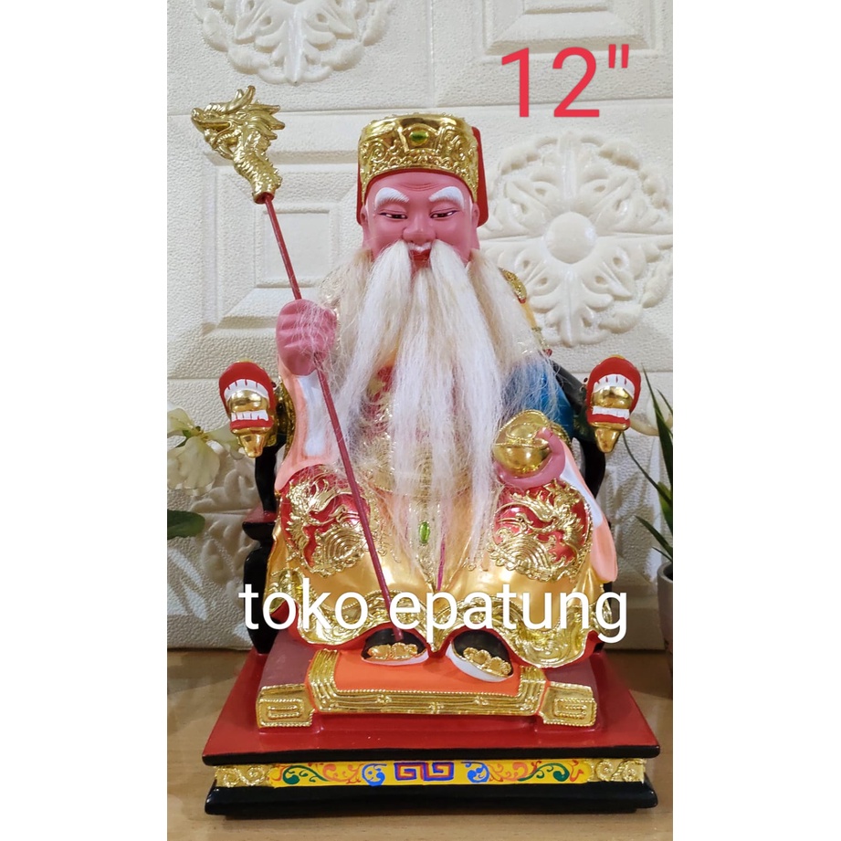 patung dewa bumi / tutikong / tecukong - kayu - 12 inch - emas