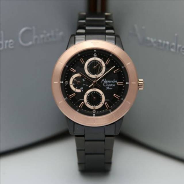 Jam Tangan Alexandre Christie 2823 Wanita Black RoseGold Original