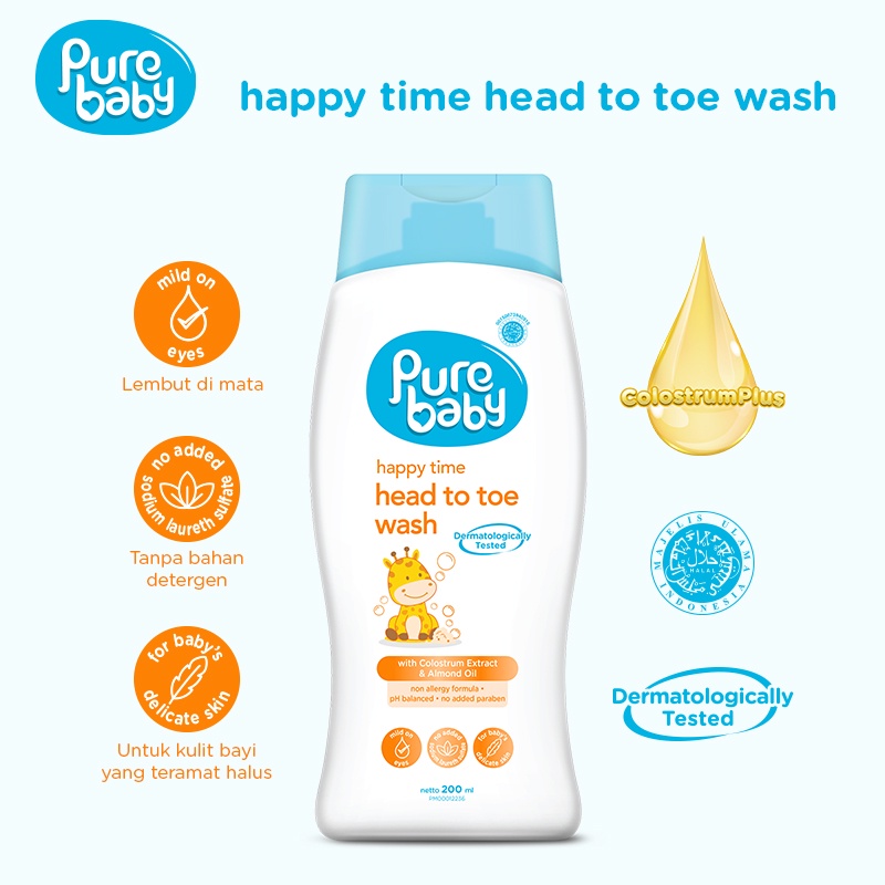 ★ BB ★  Pure Baby Happy Head Toe Wash 200 ml - Sabun Shampo 2in1 dengan Bahan Alami