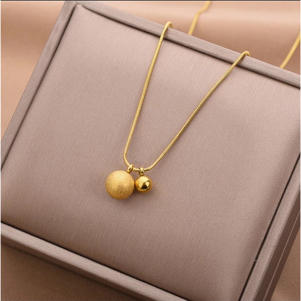 Kalung Belut Titanium Two sand Balls Warna Rose Gold , Gold dan Silver