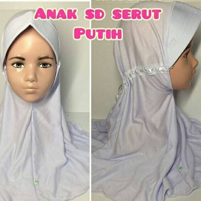 Kerudung sekolah Ukuran S usia SD Hijab Instant Serut