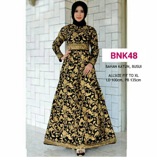 Gamis busui batik prodo gold kembang emas bnk48 mewah modern
