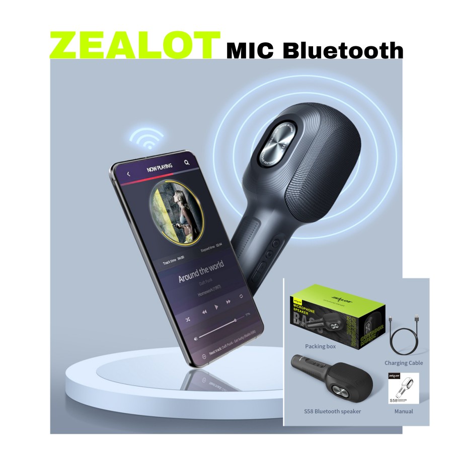 Zealot Microphone Karaoke Wireless Bluetooth Speaker Hp KTV Mikrofon