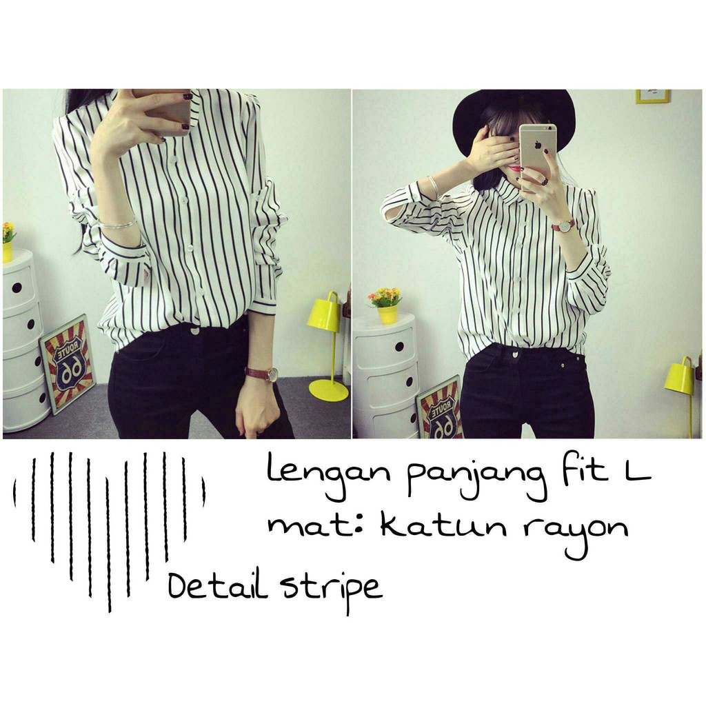 [km stripe vina printing RO] Blouse Wanita Katun Stripe