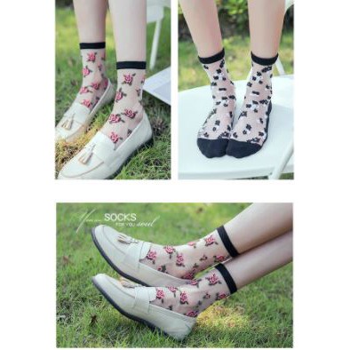 KKT 11-18 Kaos Kaki Korea Transparan Kekinian Motif Bunga Polkadot Balerina