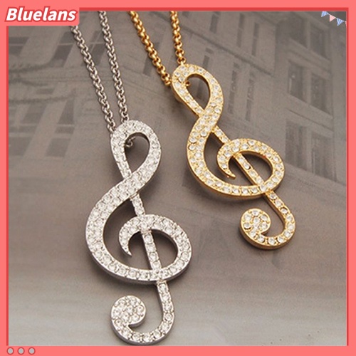 Bluelans Fashion Women Fully Rhinestone Music Note Pendant Long Chain Sweater Necklace