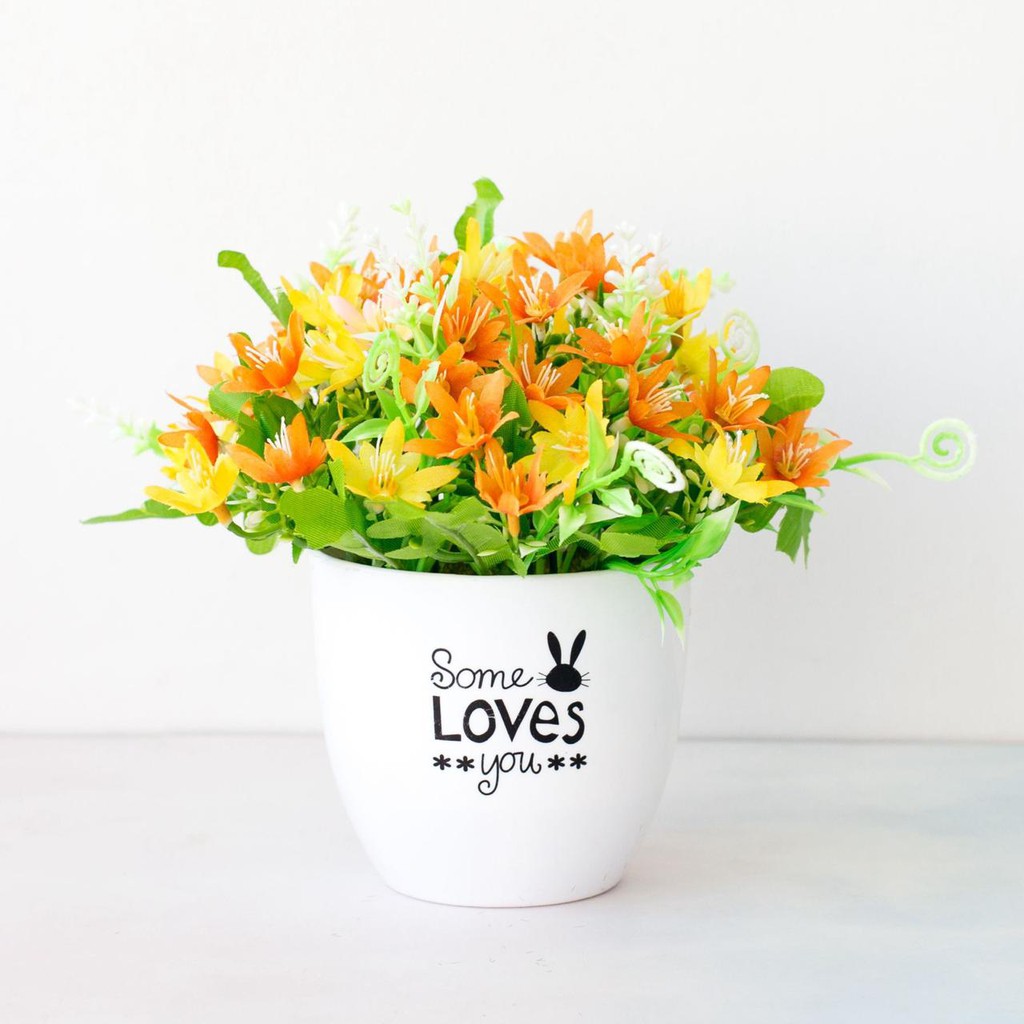 COD/ Bunga TANAMAN BUNGA HIAS POT TANAMAN HIAS DEKORASI RUMAH  DAN BUNGA PLASTIK P2084-Orange