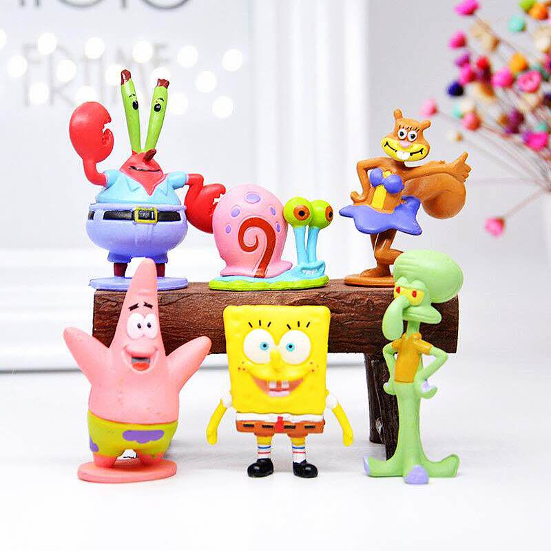 6pcs Mainan Set SpongeBob Squarepants Action Figure Patrick Star Figurine Doll Toy Cake Topper Boneka