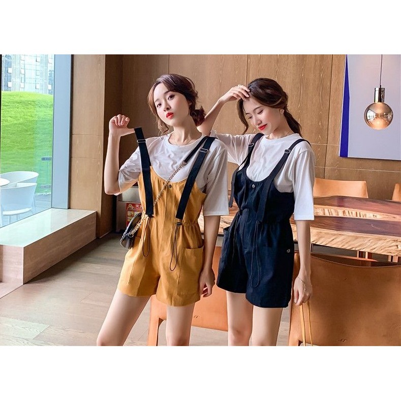 [baju wanita korea]  Overall Jumpsuit Jumsuit Kodok Celana Pendek Wanita Korea Import