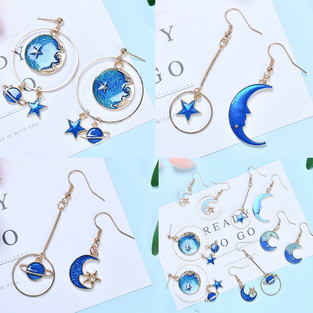 8Pcs Enamel Charms Blue Moon Star Planet Pendant Charms Spacer Beads for Jewlery Making DIY Bracelet Earrings Necklace