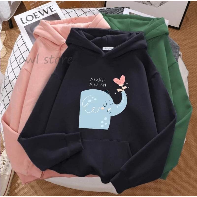 HOODIE WANITA MAKE A WISH ELEPHANT - ATASAN LUCU  PREMIUM