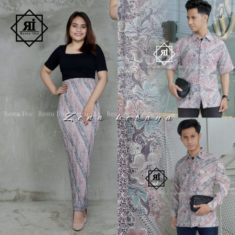 COUPLE ROK BATIK KEMEJA BATIK PANJANG MOTIF SOFT PINK