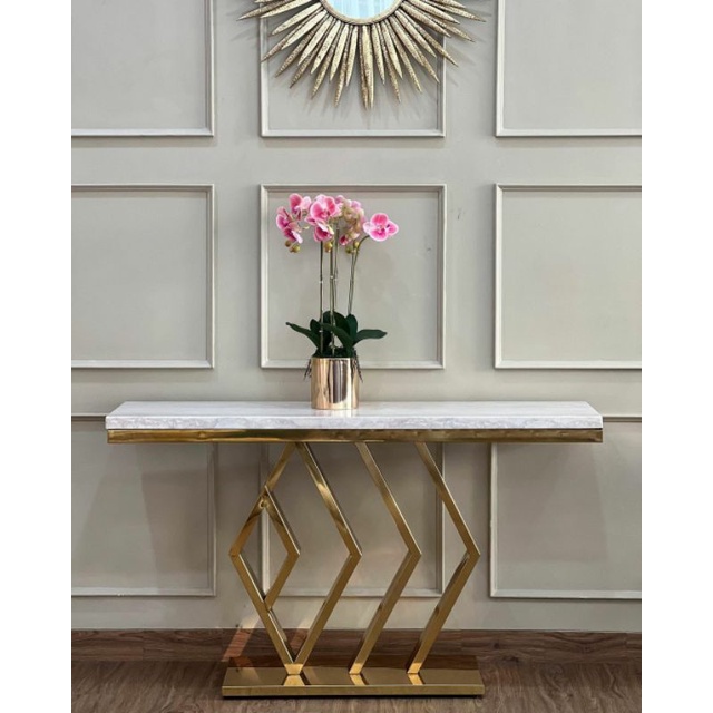 meja konsol stenlis marmer