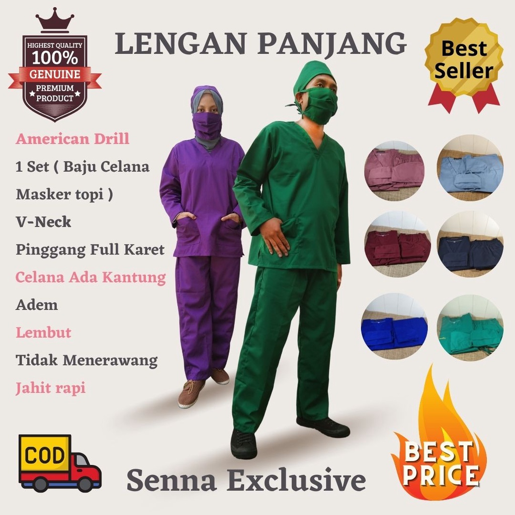 TERLARIS BAJU JAGA BAJU SERAGAM OK / BAJU PERAWAT OKA / BAJU OK UNISEX LENGAN PANJANG DOCTOR SCRUBS