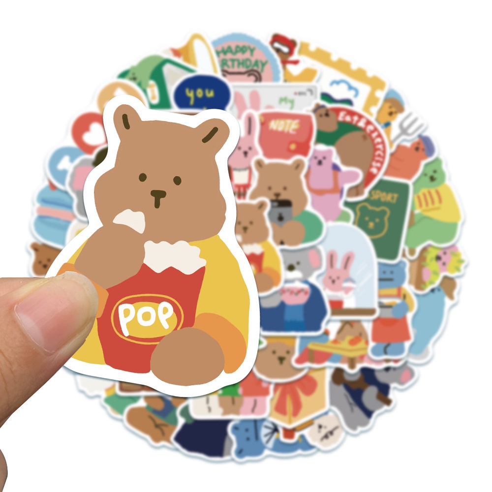 50 Pcs Korean Style Cartoon Bear Rabbit Tree Design  Reusable Stickers For Notebook Diary Decoration