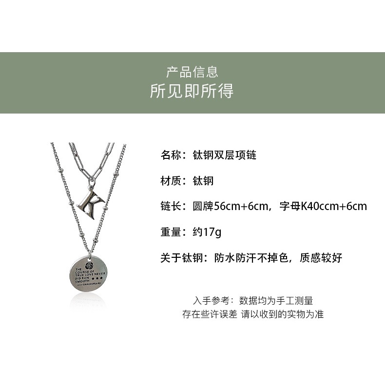 Korea ins personalized sederhana baja titanium kalung wanita hip hop huruf bulat fashion merek liont