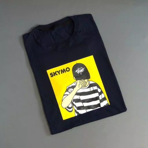 Kaos Baju Skymo Orang Pakai Topi Garis Cotton Combed Tshirt Tees Pria Wanita Distro