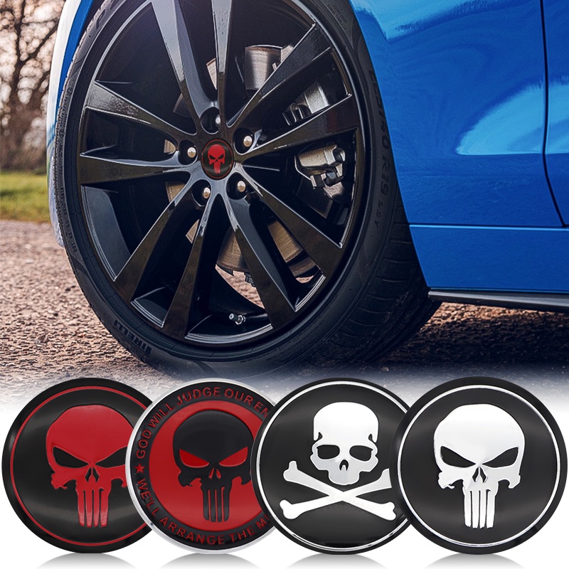 4 Pcs Sticker Emblem Dekorasi Velg Mobil Ukuran 56mm Motif SKULL