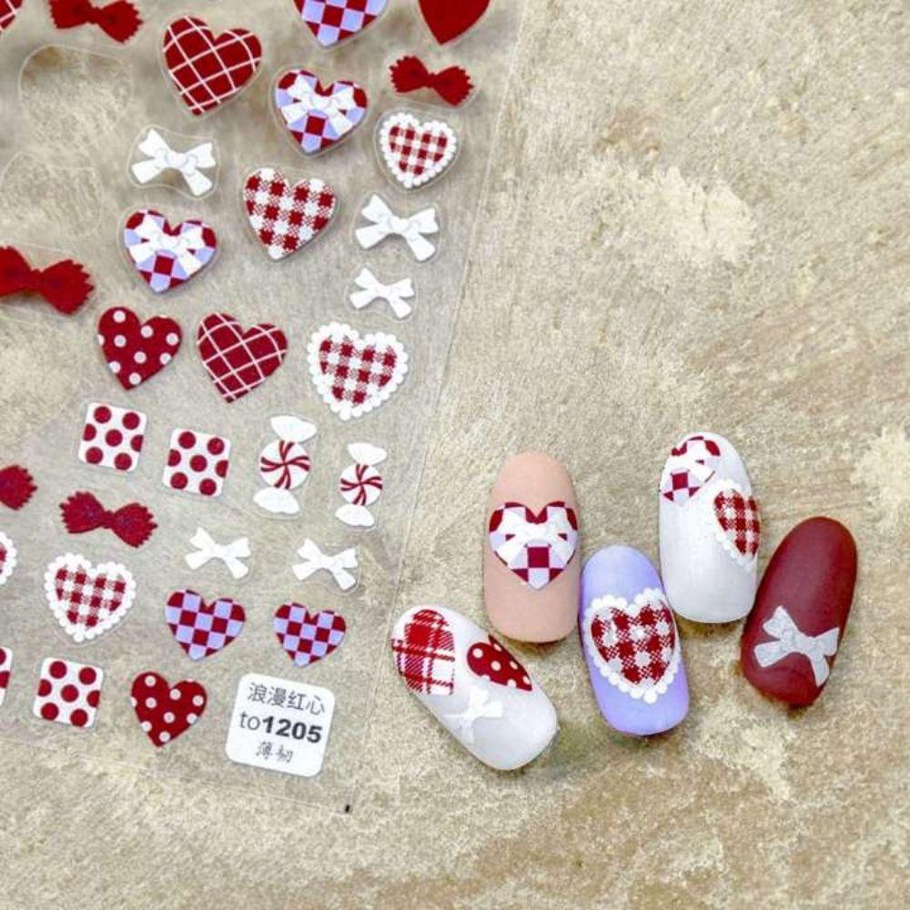 AUGUSTINA Agustin 5D Kuku Terukir Decals Merah Trendi Kuku Kecantikan Nail Art Dekorasi Salon Kuku Manicuring Stiker