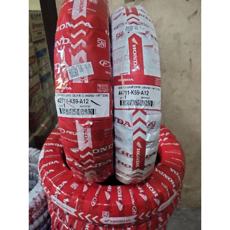 Ban luar depan + belakang tubles 80/90-14 + 90/90-14 federal AHM