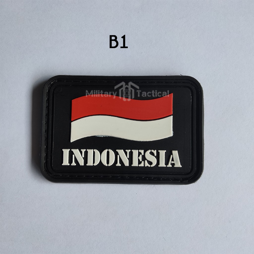 PATCH RUBBER BENDERA INDONESIA KOTAK DASAR HITAM/TEMPELAN EMBLEM KARET VELCRO