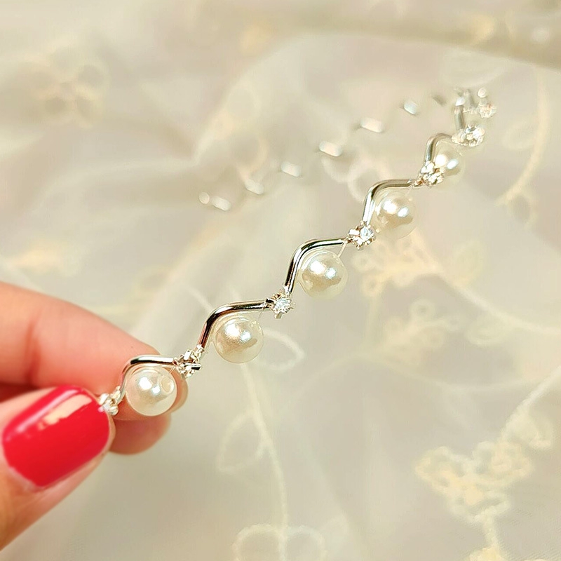 Korean Pearl Flash Diamond Wavy Thin Headband Fashion Simple Headband Woman Hair Accessories