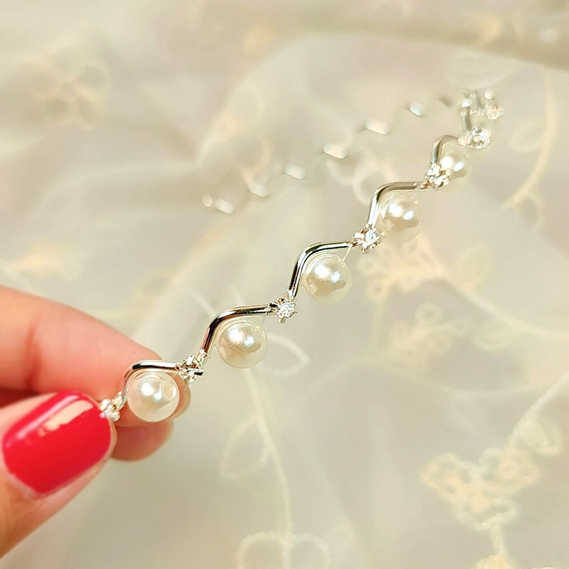 Korean Pearl Flash Diamond Wavy Thin Headband Fashion Simple Headband Woman Hair Accessories