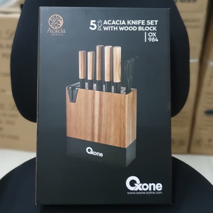 Terbatas - Oxone Acacia Knife Set With Wood Block 5Pcs / Pisau Set Oxone Ox-984