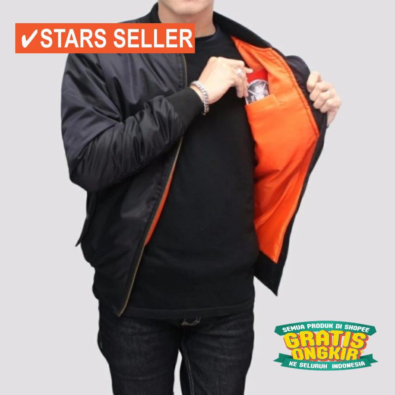 JAKET TERKEREN COWOK CEWEK  JEANS  BIOBLITZ / Jaket Bomber Polos Hitam / Gratis Gelang