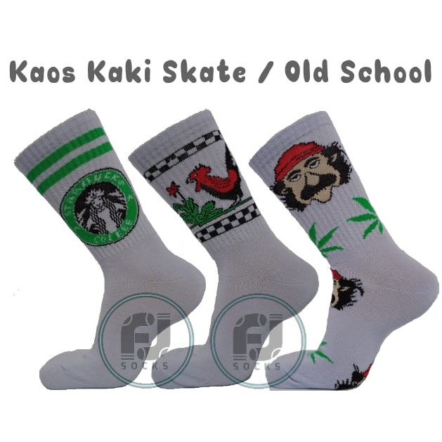 Kaos Kaki Skate/Old School Motif Starbuck Ayam Jago Rasta