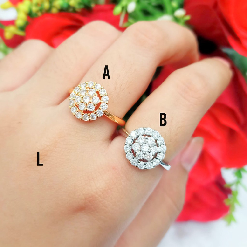 Cincin Dewasa Pertama Full Motif Bulat perhiasan wanita Gold dan Silver