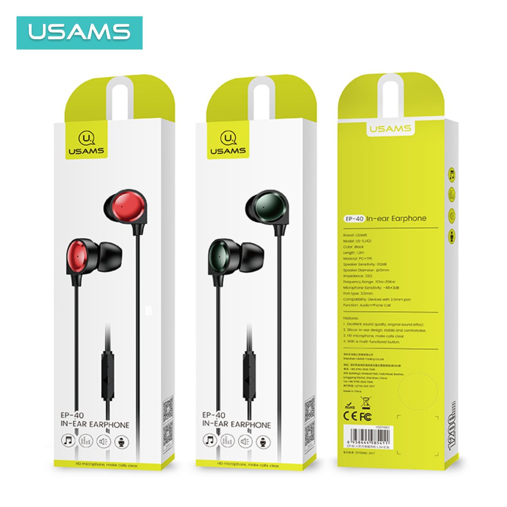 USAMS EP40 Headset Earphone With Mic Jack Audio 3.5mm