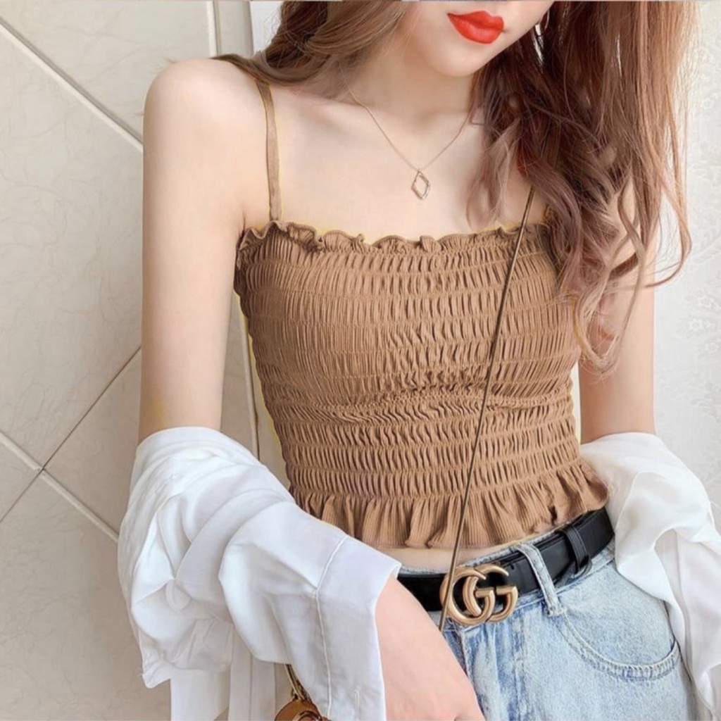 WSE390 - Kemben Kerut Elastis Full Karet Bisa Melar Bisa di Gunakan Oleh Badan Yang Slim Sampai Dengan Yang Berisi Tank Top Wanita Kemben Kerut Bali Gaya Korea