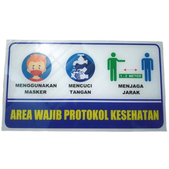 

sign stiker AREA WAJIB PROTOKOL KESEHATAN pakai masker jaga jarak