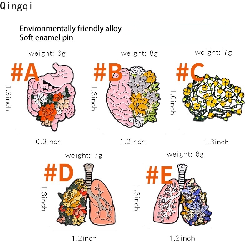 Lucu Otak Paru Jantung Enamel Pin Kreatif Bunga Organ Bros Kerah Lencana Kartun Bros Perhiasan Diy Hadiah