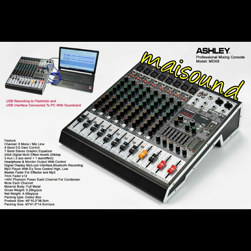 MIXER ASHLEY MDX8 MIXER ASHLEY MDX 8 ORIGINAL USB INTERFACE SOUNDCARD