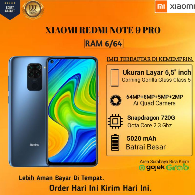 XIAOMI REDMI NOTE 9 PRO RAM 6/64 100% ORIGINAL DAN BERGARANSI XIAOMI TAM INDONESIA