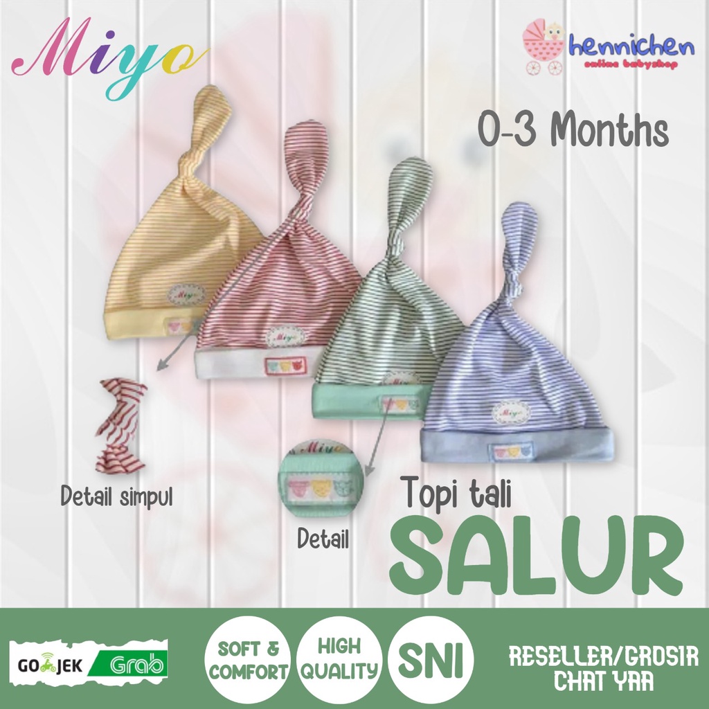 1 Pcs MIYO Topi Bayi/Baby Tali Salur Newborn (0-3M)| Perlengkapan Bayi Baru Lahir / Pakaian Bayi