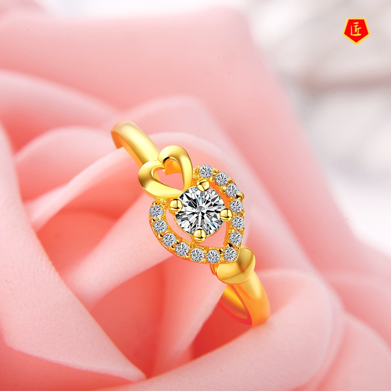 [Ready Stock]Elegant Women's Heart-Shaped Gold Ring Simple Fashion