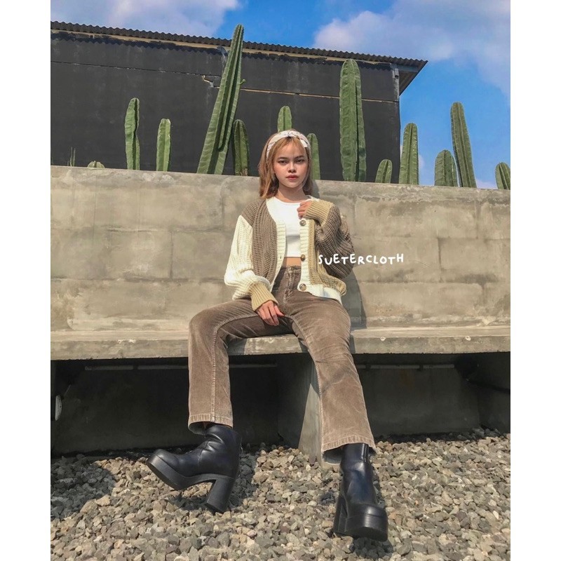 NEW!! REALPICT HONEY CARDY TWOTONE 7GET - premium tebal - cardy rajut twoton