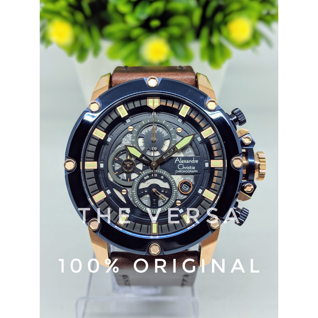 Alexandre Christie AC 6416 Jam Pria Kulit Brown Blue Rosegold